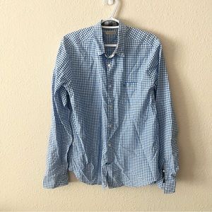 Burberry Brit Nova Check Mens Blue Plaid Button Up Long Sleeve Cotton Size L